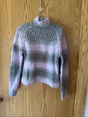 DKNY Ribbed Turtleneck Sweater in Gray and Light Purple